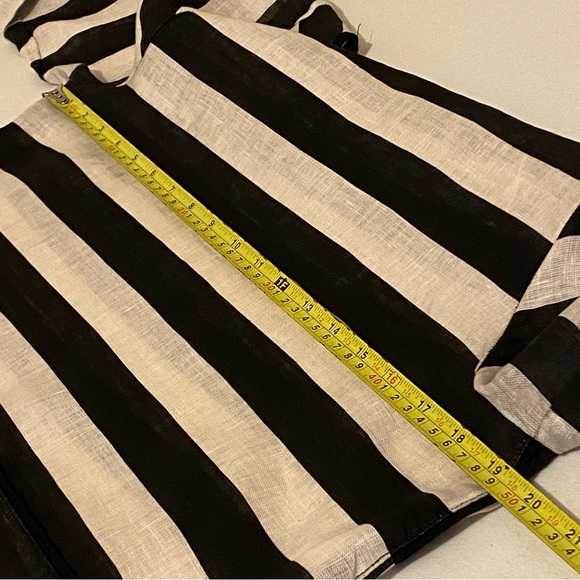 Zara Women’s 100% Linen Size M Tan/Black Round Neck 3/4 Roll Tab Sleeves - Picture 10 of 11